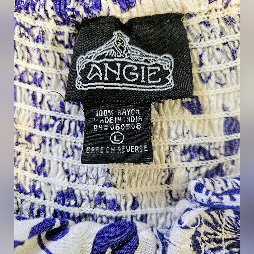 Angie Boho Blue and White Spaghetti Strap Smocked Maxi Dress Size L - Picture 5 of 9